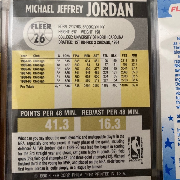 Michael Jordan 1990 Fleer Trading Card - Picture 3 of 3
